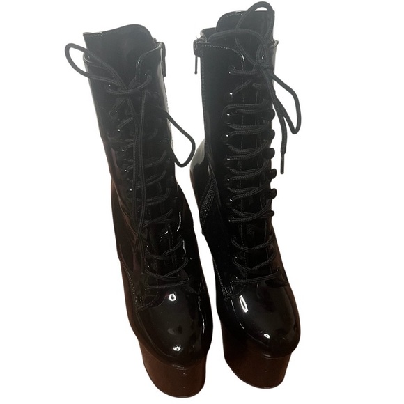PLEASER Adore Platform Stiletto Boots Faux Patent Leather Lace Up Zipper Size 6 - Picture 4 of 13
